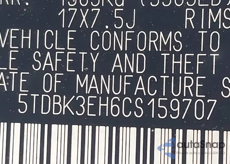 2012 Toyota Highlander Base V6 z USA, uszkodzony, nr VIN 5TDBK3EH6CS159707